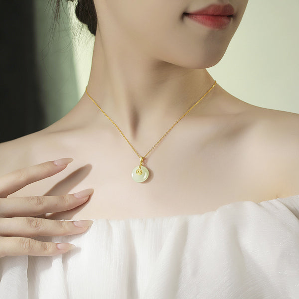 Nafu Peace Button &amp; Hetian Jade Necklace 18K Gold