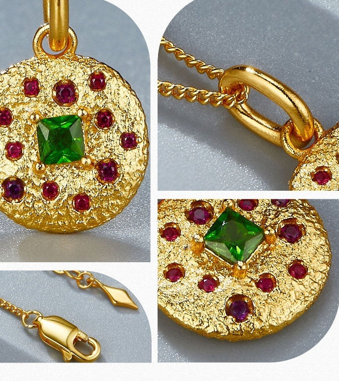 925 Silver Natural Diopside Necklace 18K gold plating