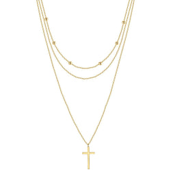 Sterling Silver Cross Pendant Layered Necklace Gold-Plated