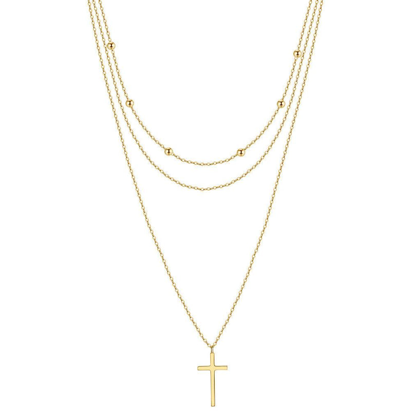 Sterling Silver Cross Pendant Layered Necklace Gold-Plated