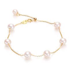 18K Gold Bead Bracelet with Freshwater Pearls