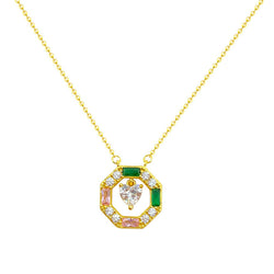 Colorful Necklace 18k gold plated Geometric Heart Pendant