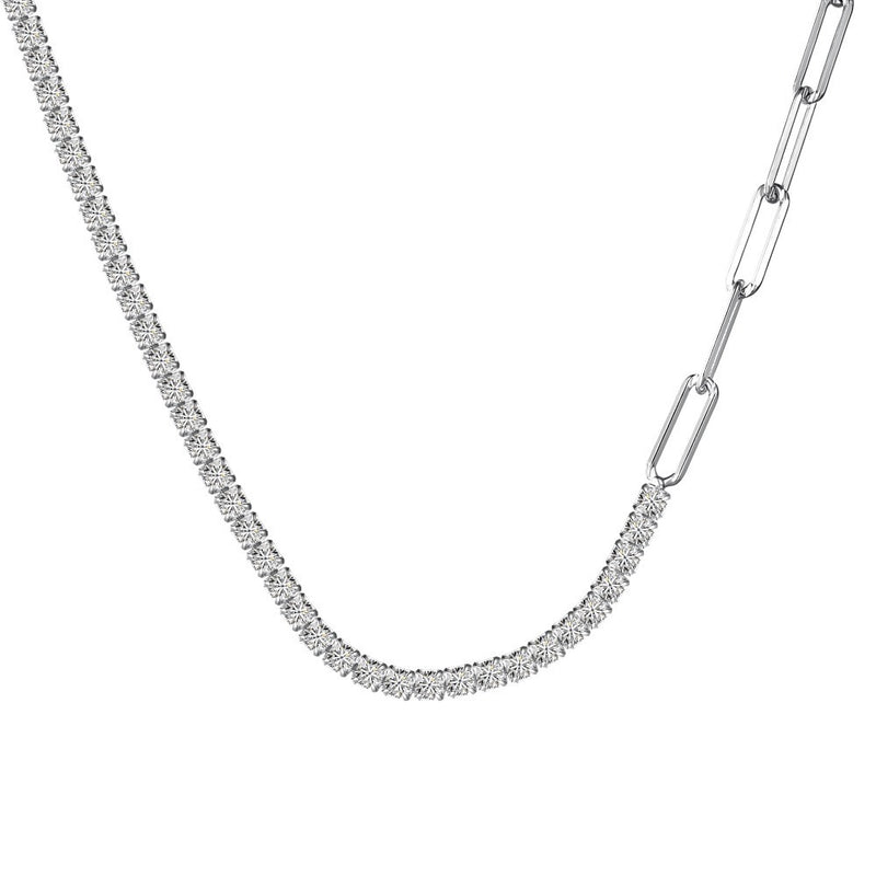 Silver S925 Tennis Necklace with Zircon, Double-Piece Gold-Plated Design