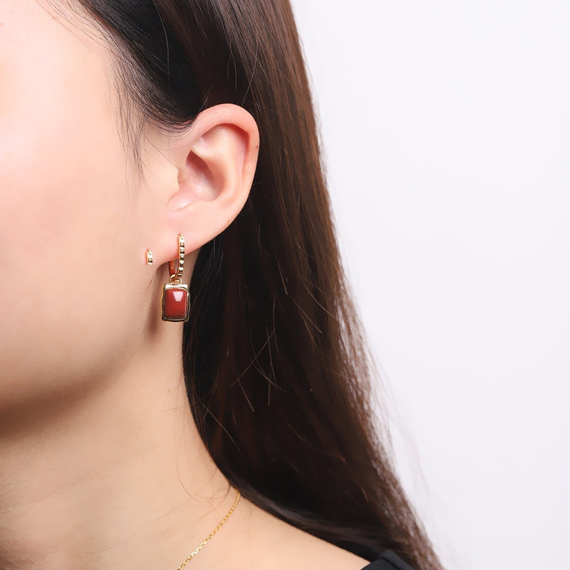 Simple Fashion Gold-Plated Southern Red Agate Women's Earrings