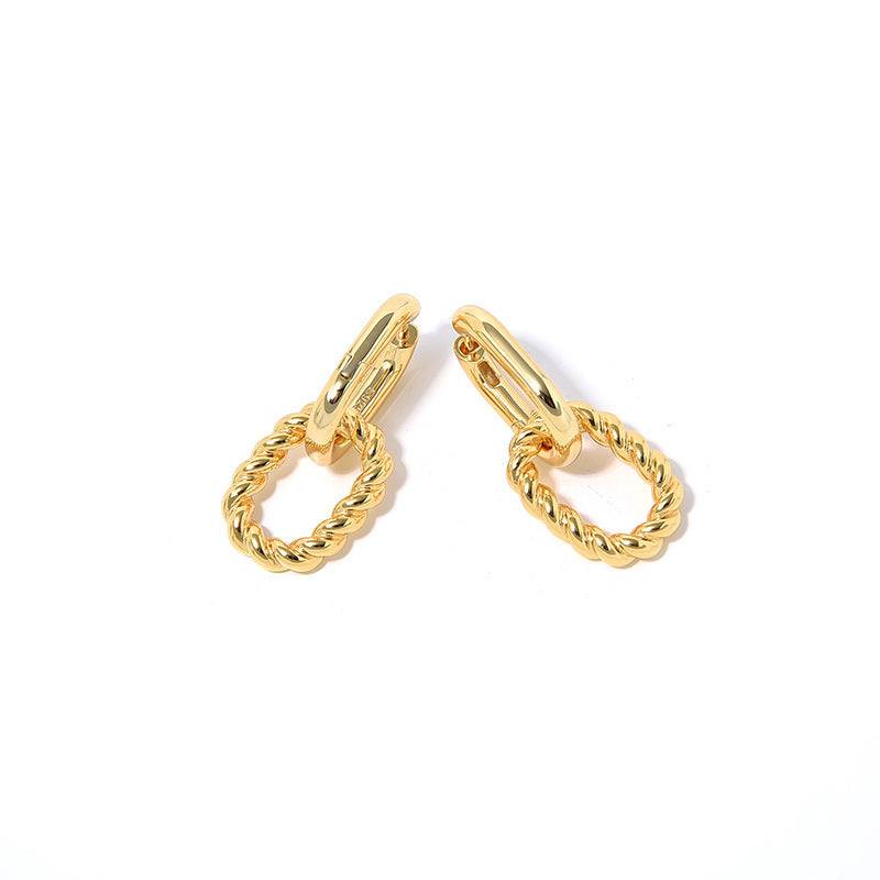 S925 Sterling Silver Gold-Plated Double Ring Buckle Detachable Earrings