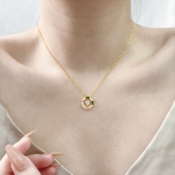 Colorful Necklace 18k gold plated Geometric Heart Pendant