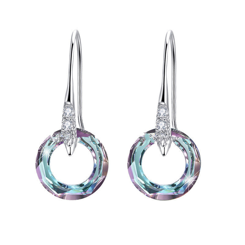 Austrian Crystal S925 Silver Universe Ring with Diamond Ear Hook Earrings