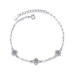 S925 Sterling Silver Clover Bracelet with Moissanite