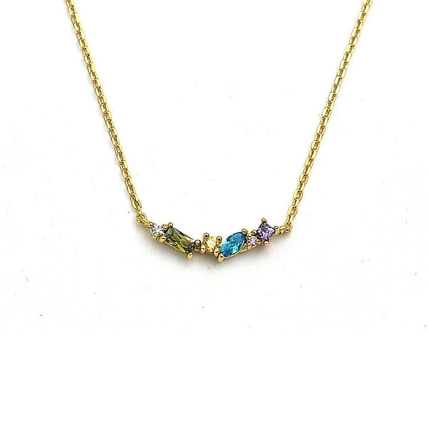 S925 Sterling Silver Colored Gems Zircon Necklace with 18K Gold Plating