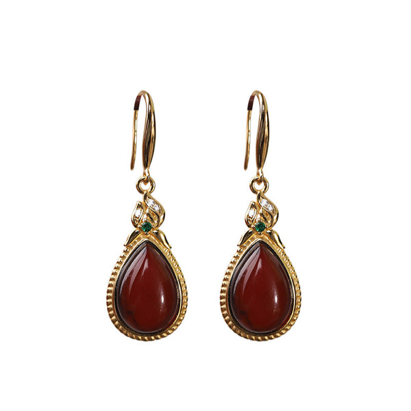 S925 Silver Gold-Plated Water Drop Blood Pearl Earrings