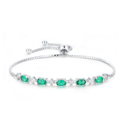 Egg-shaped S925 Silver Cultivated Emerald Bracelet white gold plated