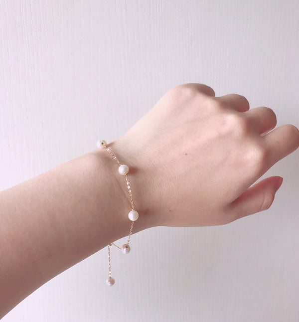 18K Gold Bead Bracelet with Freshwater Pearls