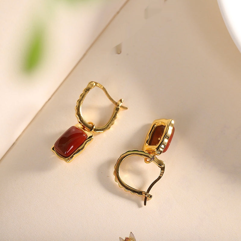 Simple Fashion Gold-Plated Southern Red Agate Women's Earrings