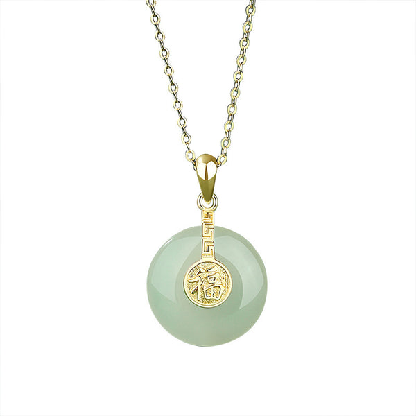 Nafu Peace Button &amp; Hetian Jade Necklace 18K Gold