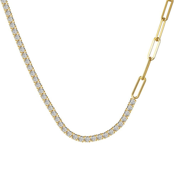 Silver S925 Tennis Necklace with Zircon, Double-Piece Gold-Plated Design