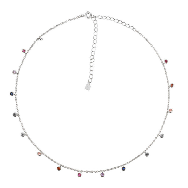 Color Zircon Round Beads Short Pendant Necklace Ornament silver