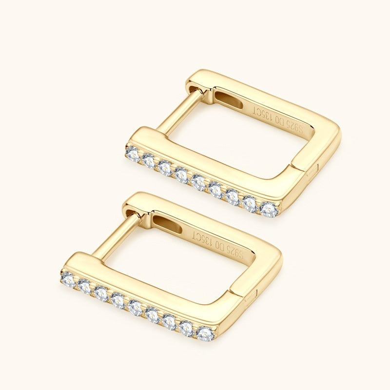 Sterling Silver Square Moissanite Stud Earrings Gold Plated