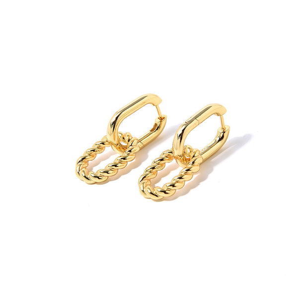 S925 Sterling Silver Gold-Plated Double Ring Buckle Detachable Earrings