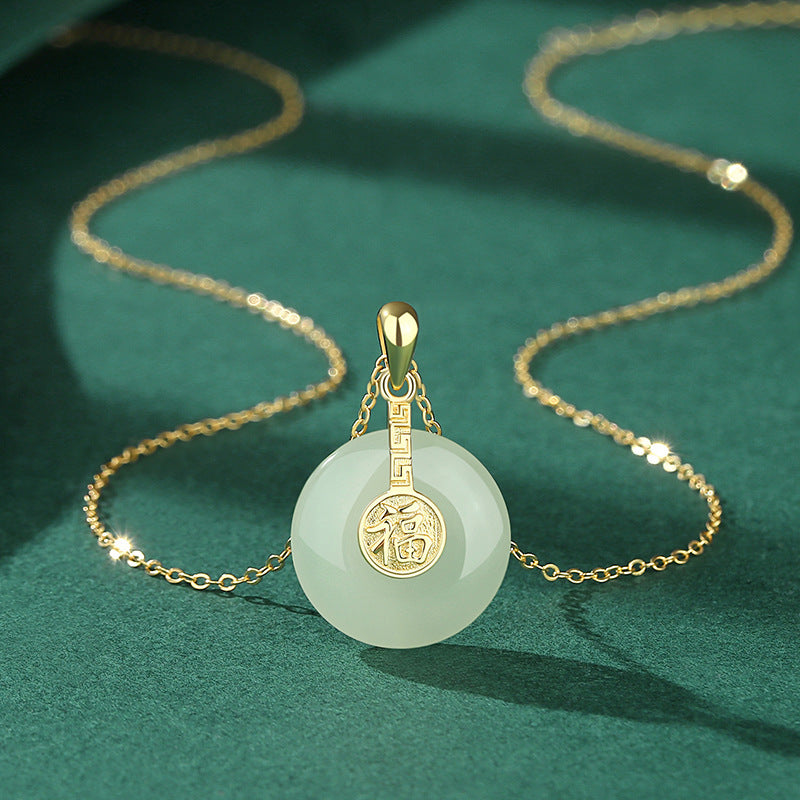 Nafu Peace Button &amp; Hetian Jade Necklace 18K Gold