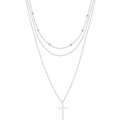 Sterling Silver Cross Pendant Layered Necklace Gold-Plated