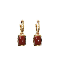 Simple Fashion Gold-Plated Southern Red Agate Women's Earrings