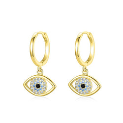 925 Sterling Silver Circle Drop Blue Eye Earrings 14k gold plated