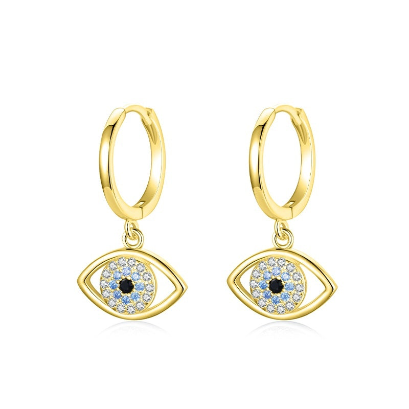 925 Sterling Silver Circle Drop Blue Eye Earrings 14k gold plated