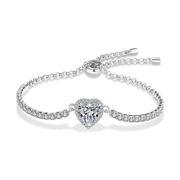 All-match Sterling Silver Moissanite Heart Bracelet white gold plated