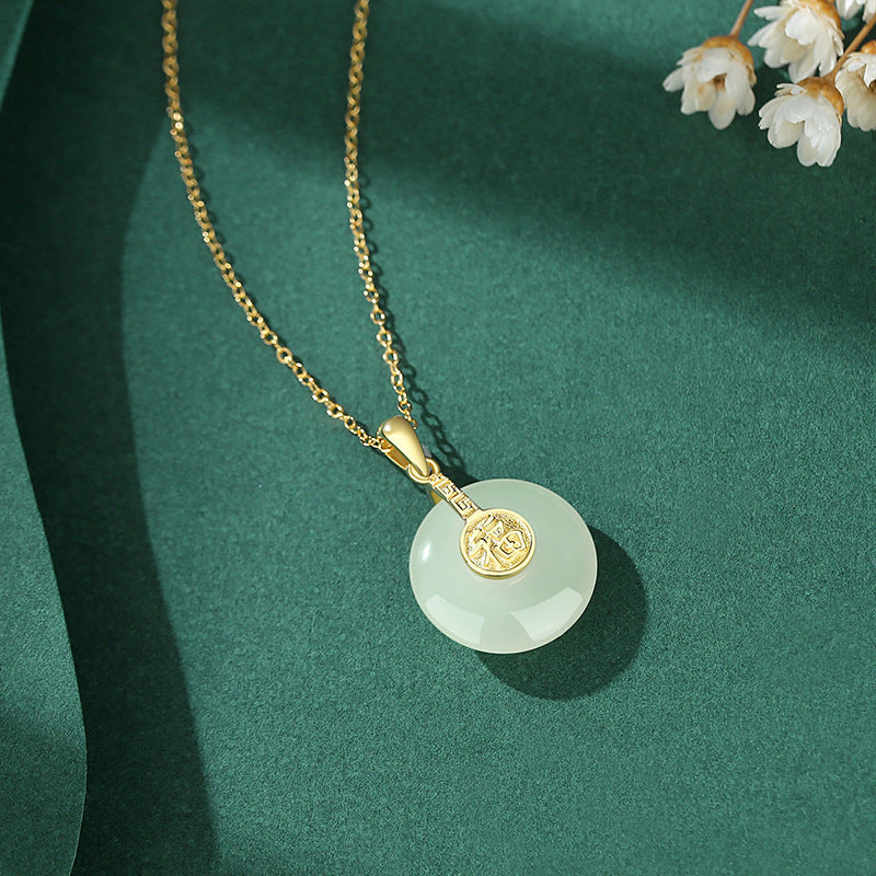 Nafu Peace Button &amp; Hetian Jade Necklace 18K Gold