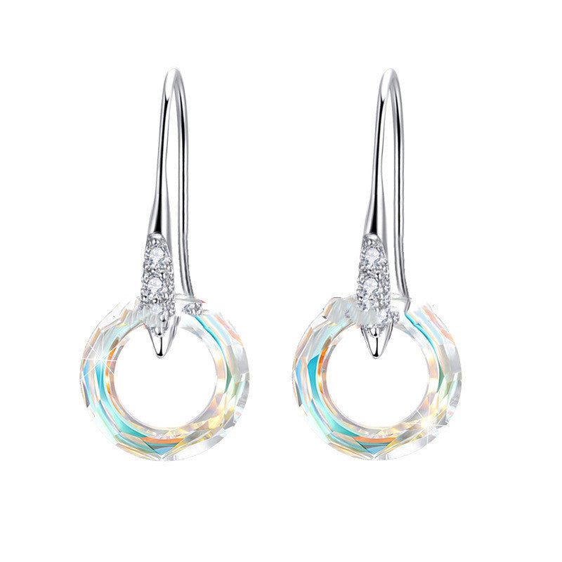 Austrian Crystal S925 Silver Universe Ring with Diamond Ear Hook Earrings