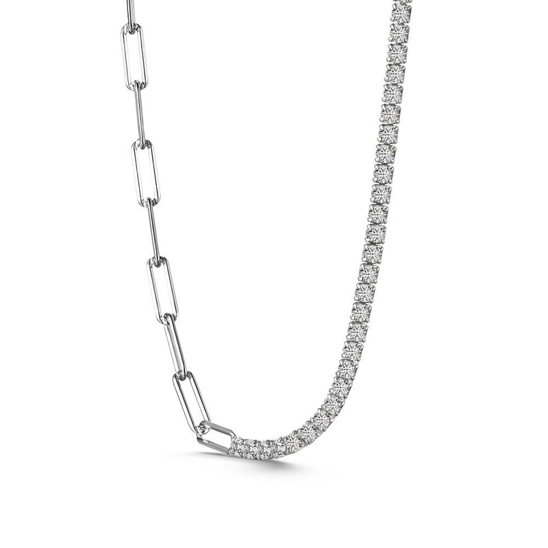 Silver S925 Tennis Necklace with Zircon, Double-Piece Gold-Plated Design