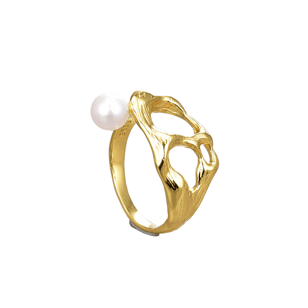 Irregular Cutout S925 Silver 18k Gold Plated Pearl Ring