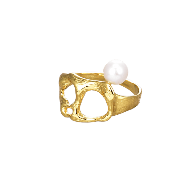 Irregular Cutout S925 Silver 18k Gold Plated Pearl Ring