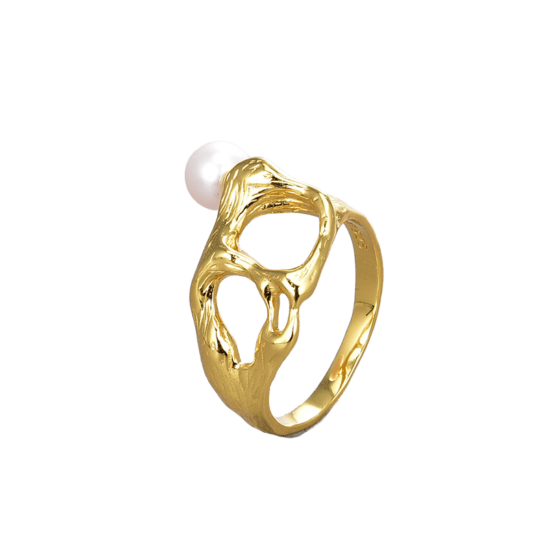 Irregular Cutout S925 Silver 18k Gold Plated Pearl Ring