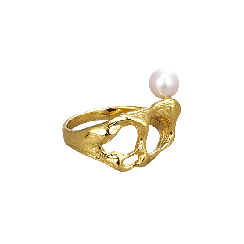 Irregular Cutout S925 Silver 18k Gold Plated Pearl Ring