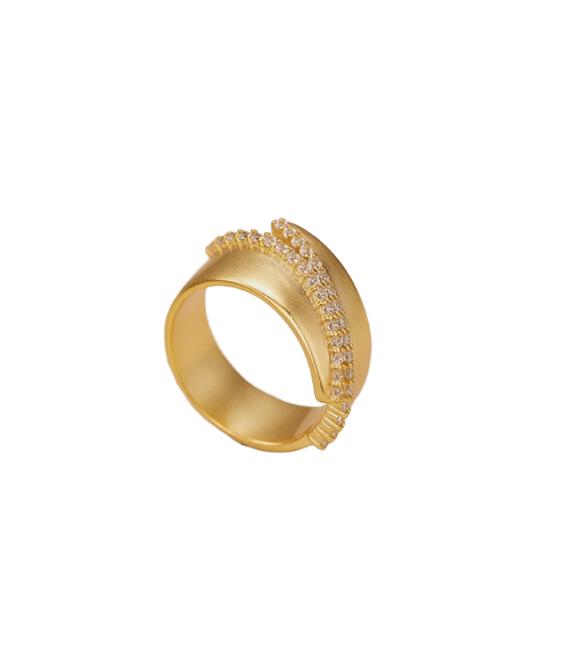 Adjustable Frosted 925 Silver Ring 18k gold plated